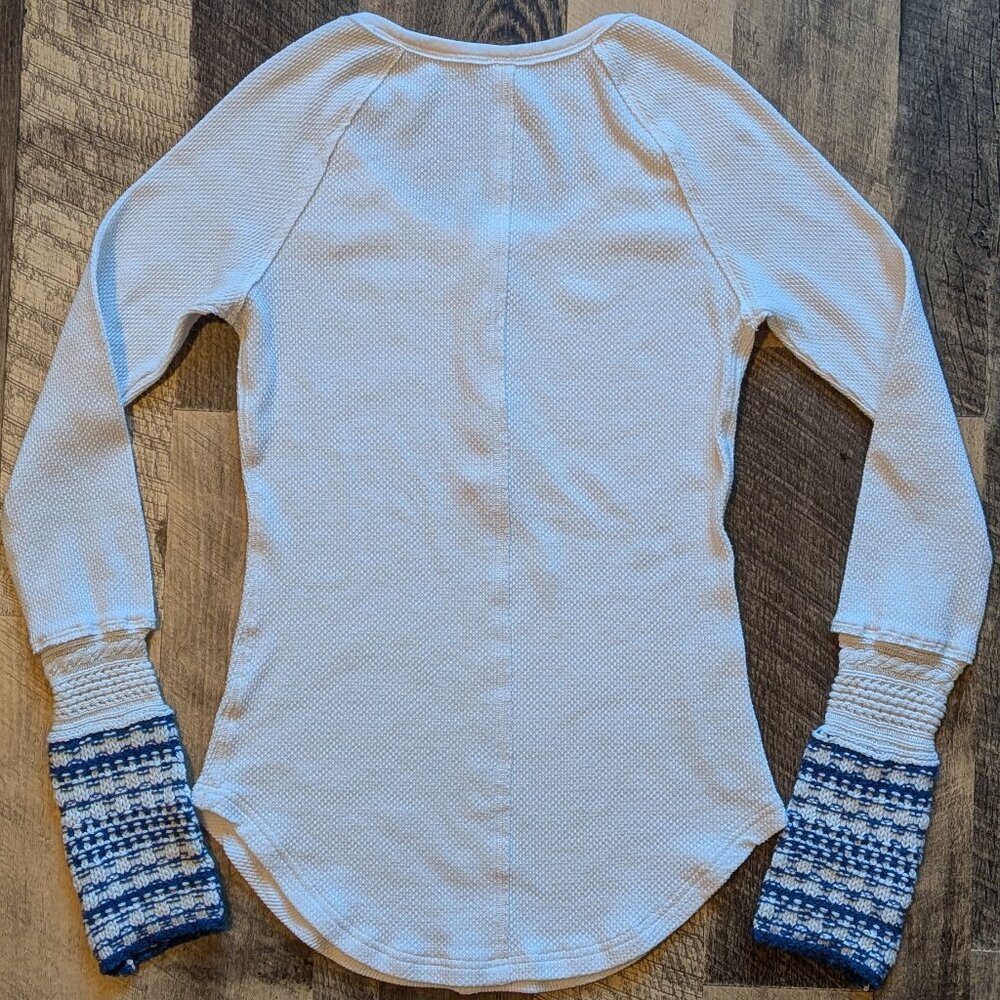 Free People Ski Lodge Henley Shirt Thermal Waffle Knit Crochet Cuffs - Picture 3 of 7